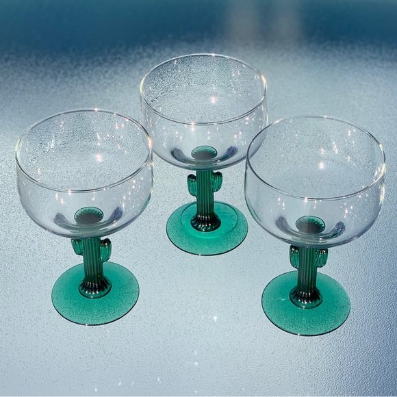 Libbey Dining Vintage Libbey Green Cactus Stem Margarita Glasses